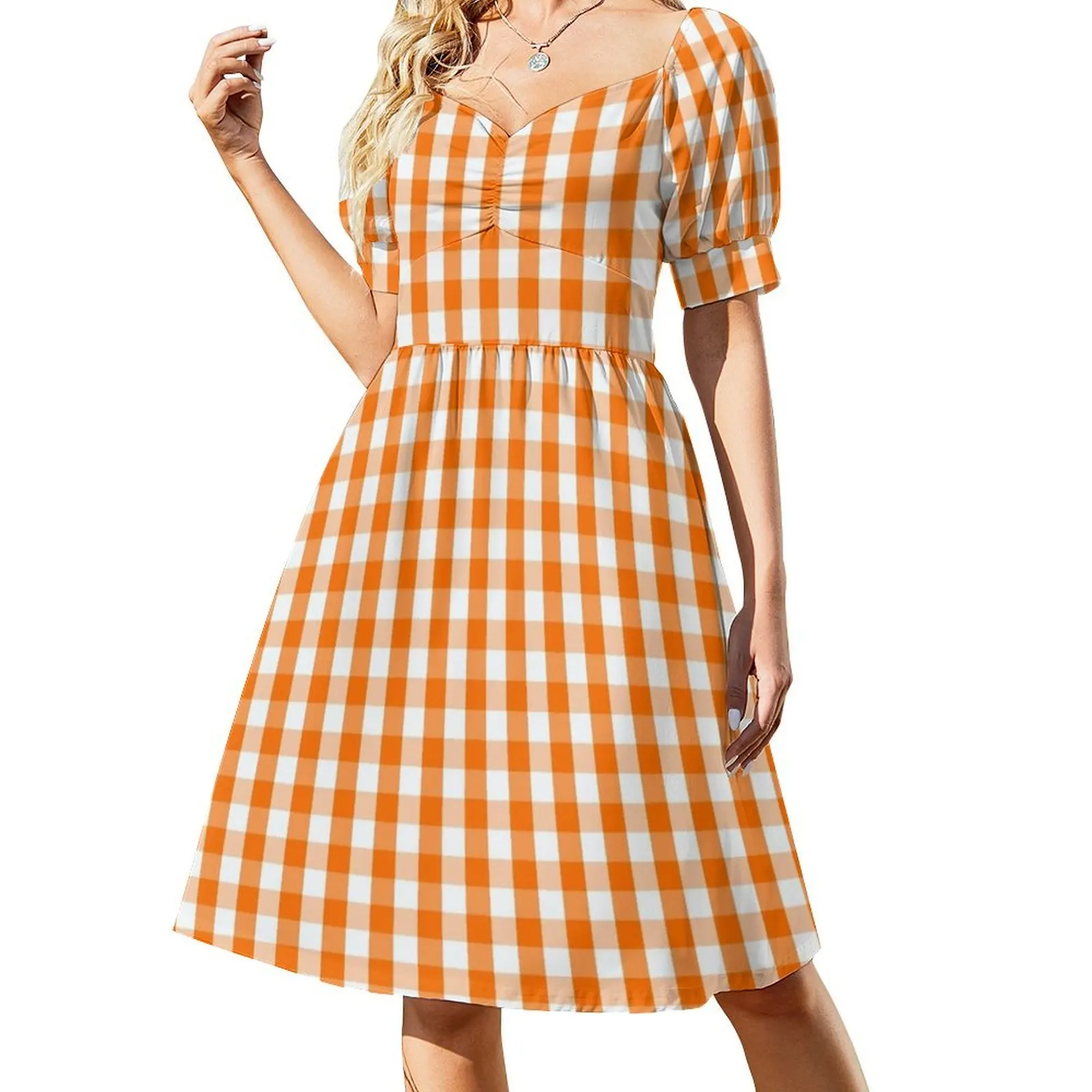 Classic Pumpkin Orange and White Gingham Check Pattern Short Sleeved Dress womans clothing Dress
Classic Pumpkin Orange and White Gingham Check Pattern Short Sleeved Dress womans clothing Dress
