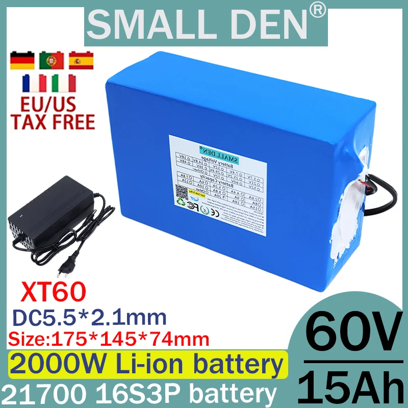 New 60v 15ah 21700 lithium battery pack 2000W high-power built-in BMS scooter motorcycle charging battery pack+67.2V 2A charger
New 60v 15ah 21700 lithium battery pack 2000W high-power built-in BMS scooter motorcycle charging battery pack+67.2V 2A charger