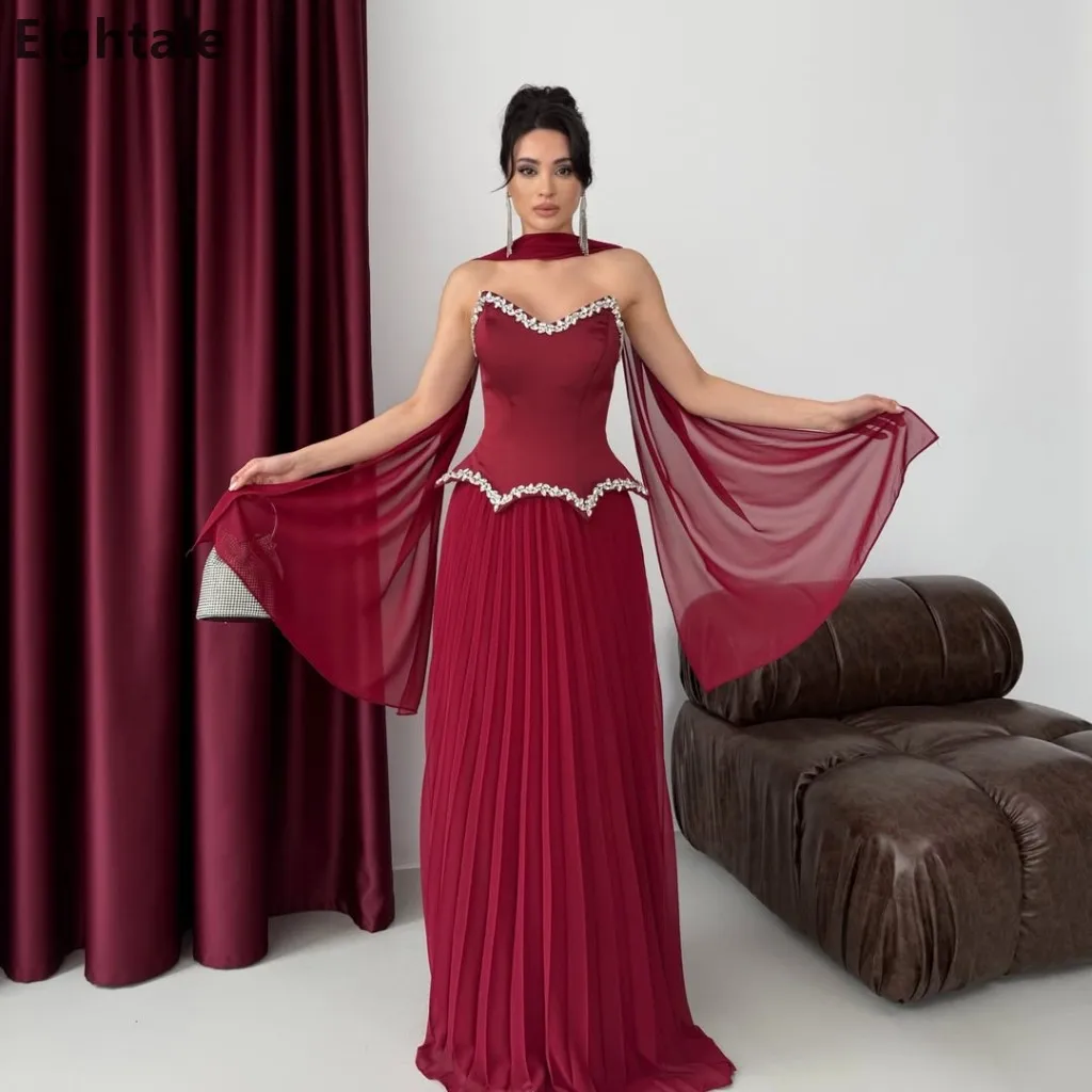 Eightale Burgundy Satin Strapless Maxi Dress Beaded Trim Chiffon Cape Elegant Formal Evening Gown Wedding Party Prom Customized
Eightale Burgundy Satin Strapless Maxi Dress Beaded Trim Chiffon Cape Elegant Formal Evening Gown Wedding Party Prom Customized