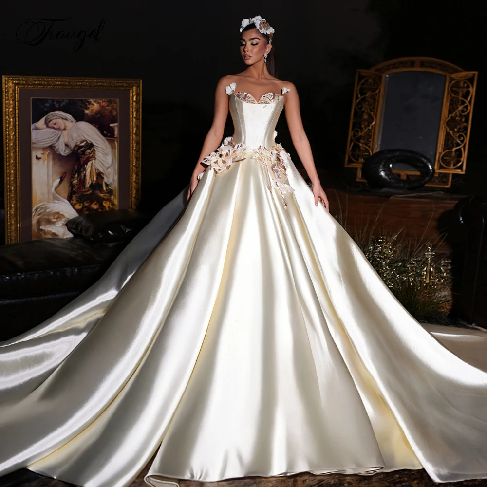 Customized A-Line Elegant Wedding Dresses Strapless Vestido De Novia Lace 3D Flowers Matte Satin Classic Chic Robe De Mariee
Customized A-Line Elegant Wedding Dresses Strapless Vestido De Novia Lace 3D Flowers Matte Satin Classic Chic Robe De Mariee