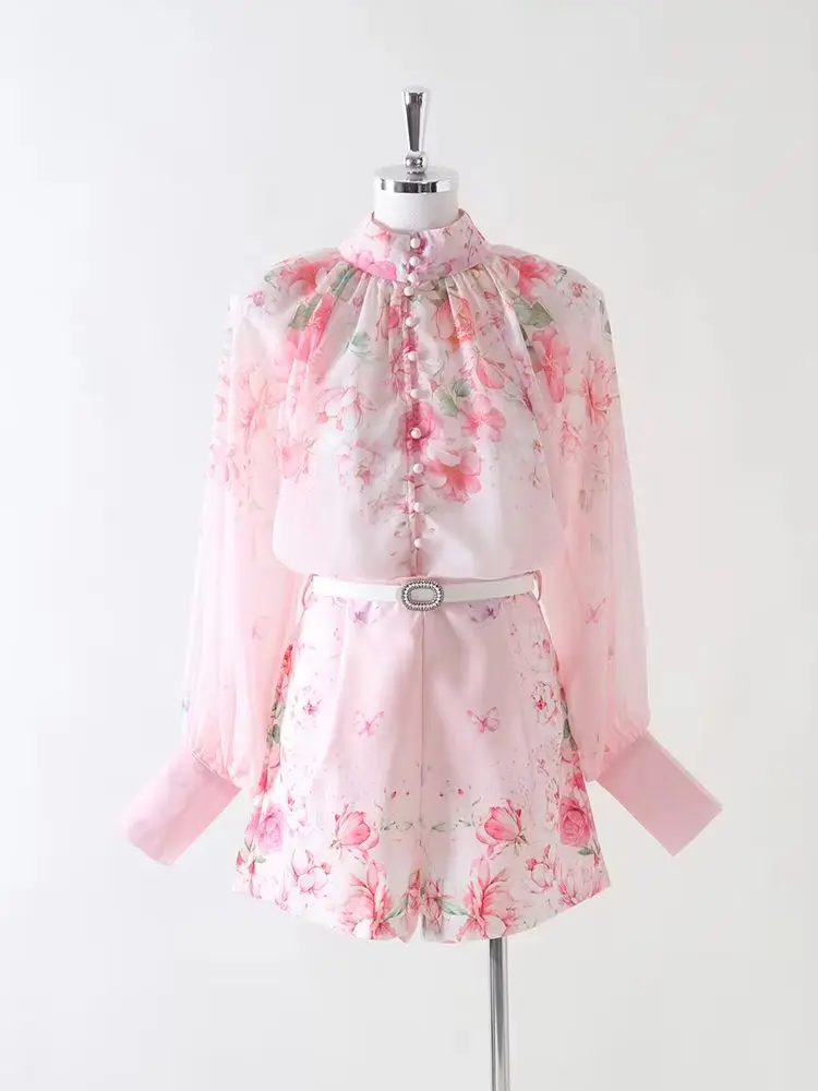 Pink Floral Print Lantern Sleeve Blouse & High Waist Shorts Set Women Elegant Two Piece Outfit Summer Vacation Party Co-ord
Pink Floral Print Lantern Sleeve Blouse & High Waist Shorts Set Women Elegant Two Piece Outfit Summer Vacation Party Co-ord