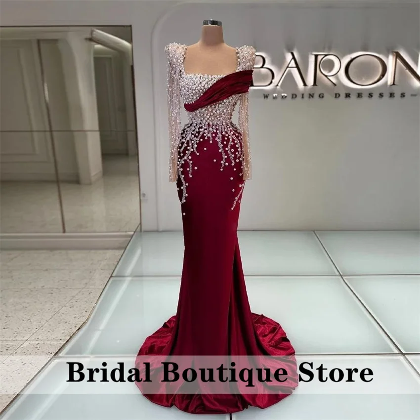 Red Mermaid Evening Dresses 2025 Velvet Beads Pearls Prom Dresses For Special Occasions Birthday Party Customized
Red Mermaid Evening Dresses 2025 Velvet Beads Pearls Prom Dresses For Special Occasions Birthday Party Customized