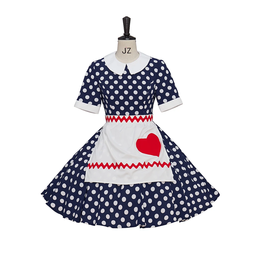 Женский костюм для косплея «Я люблю Луси», платье Люси Болл в темно-синий цвет с белыми точками и фартуком, наряд для Хэллоуина и вечеринок
Женский костюм для косплея «Я люблю Луси», платье Люси Болл в темно-синий цвет с белыми точками и фартуком, наряд для Хэллоуина и вечеринок