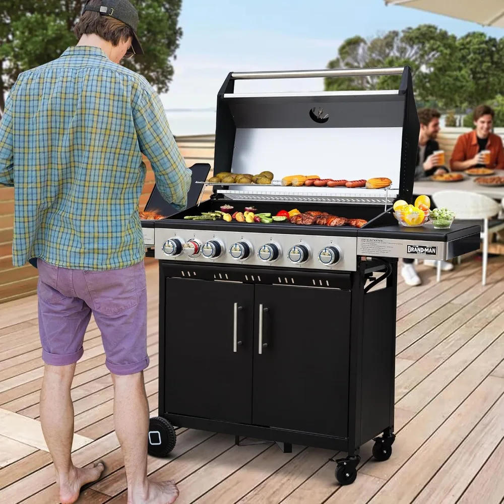 6-Burner Propane Gas Grill with 12,000 BTU Infrared Sear Side Burner, Porcelain-Enameled Cast Iron, Customized
6-Burner Propane Gas Grill with 12,000 BTU Infrared Sear Side Burner, Porcelain-Enameled Cast Iron, Customized