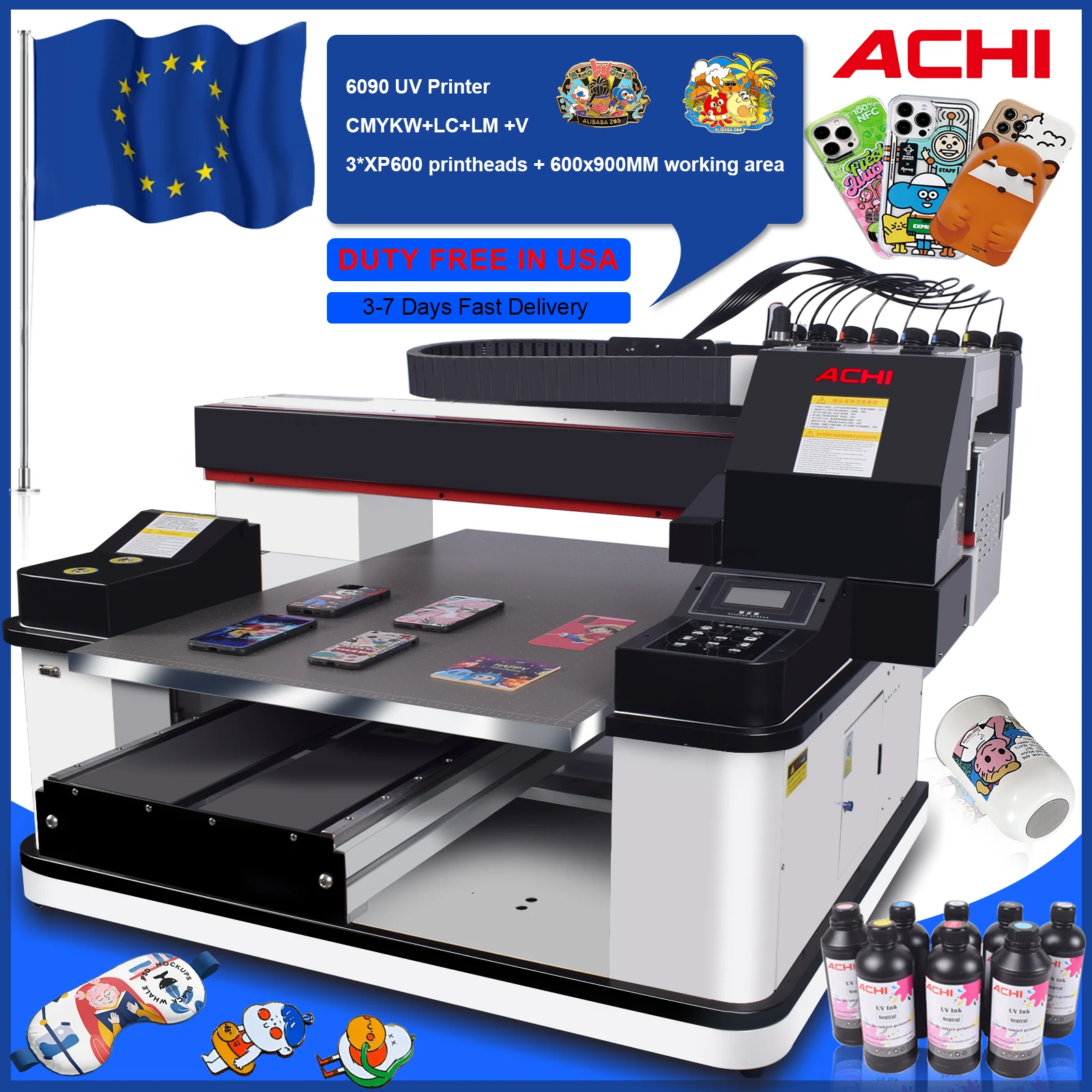 ACHI 6090 UV Printer with XP600*3 Printhead LED Flatbed Atolabelling UV Printer for Mobile Phone Case Leather Cards CD Crystal
ACHI 6090 UV Printer with XP600*3 Printhead LED Flatbed Atolabelling UV Printer for Mobile Phone Case Leather Cards CD Crystal