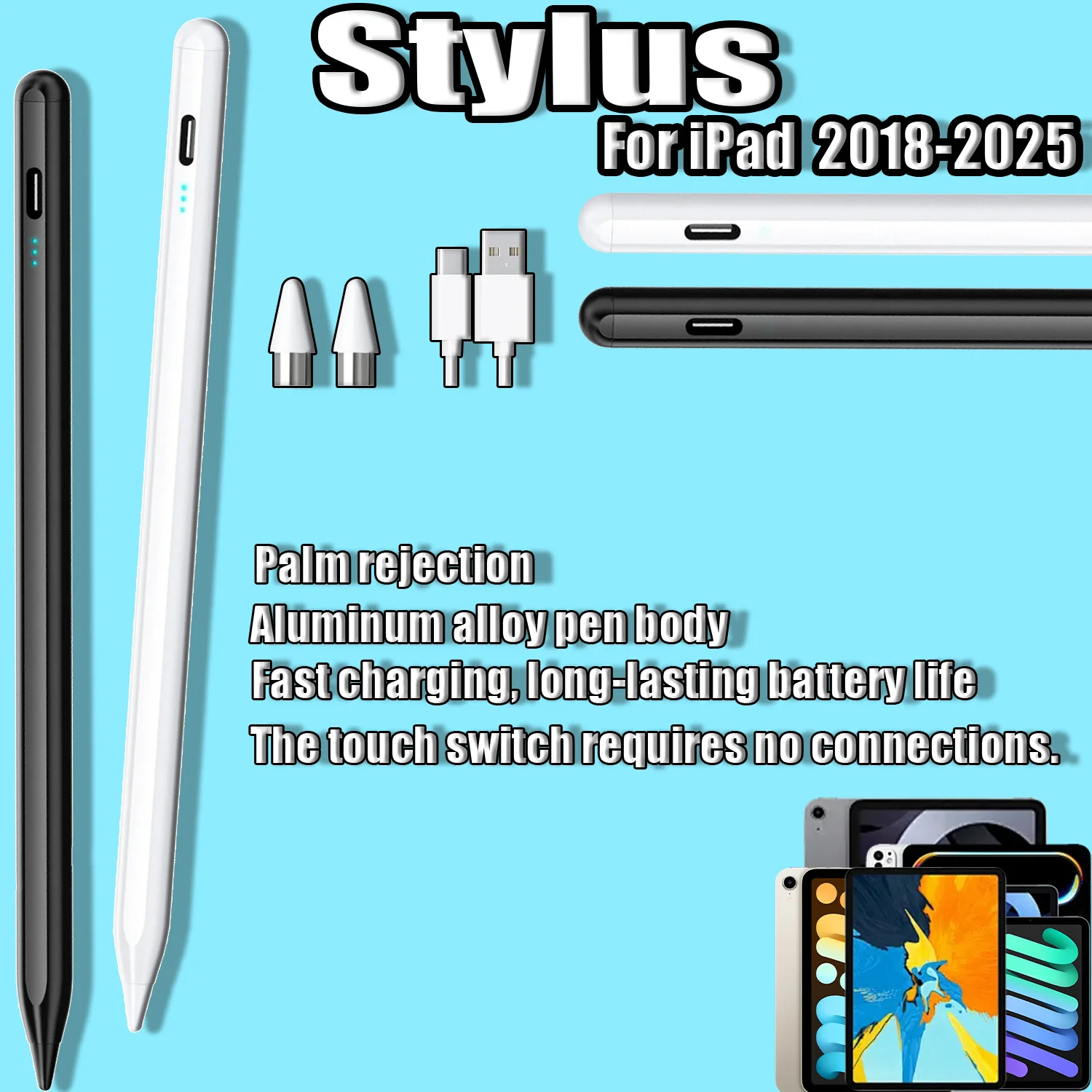 Fast Charge iPad Pencil, Long Battery Life, Magnetic Side Snap, Palm Rejection, Compatible with iPad Pro/Air/Mini 2018-2026
Fast Charge iPad Pencil, Long Battery Life, Magnetic Side Snap, Palm Rejection, Compatible with iPad Pro/Air/Mini 2018-2026