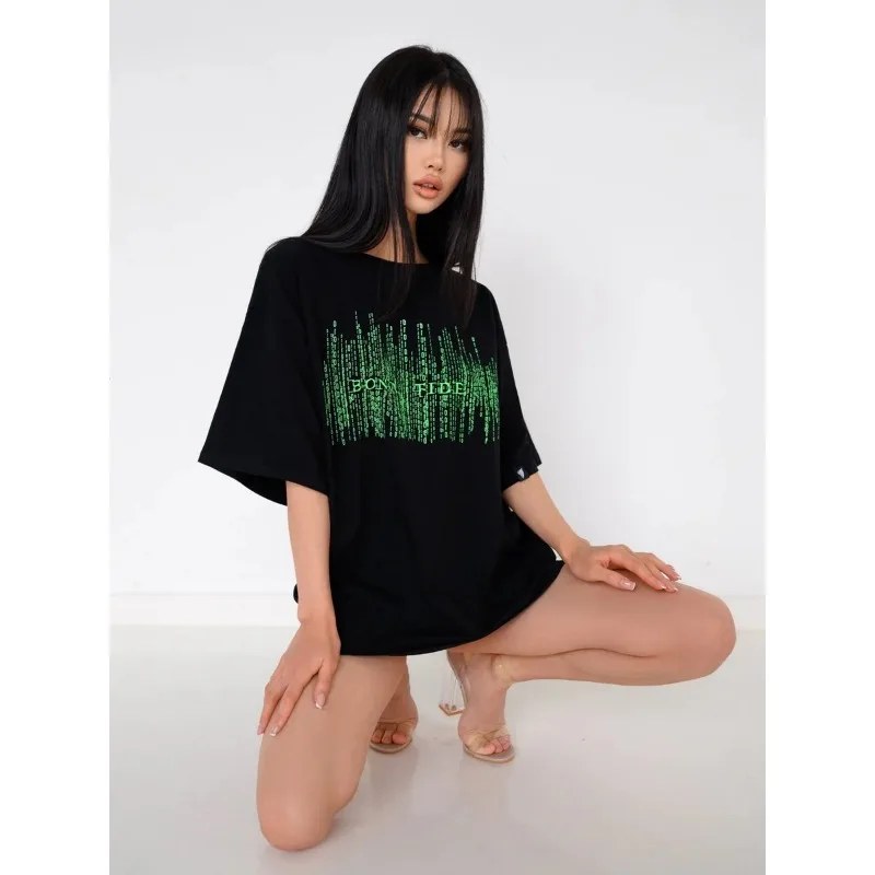 Oversized T-shirt Matrix Pattern Printed Pure Cotton Loose Round Neck Short Sleeve T-shirt European and American Women
Oversized T-shirt Matrix Pattern Printed Pure Cotton Loose Round Neck Short Sleeve T-shirt European and American Women