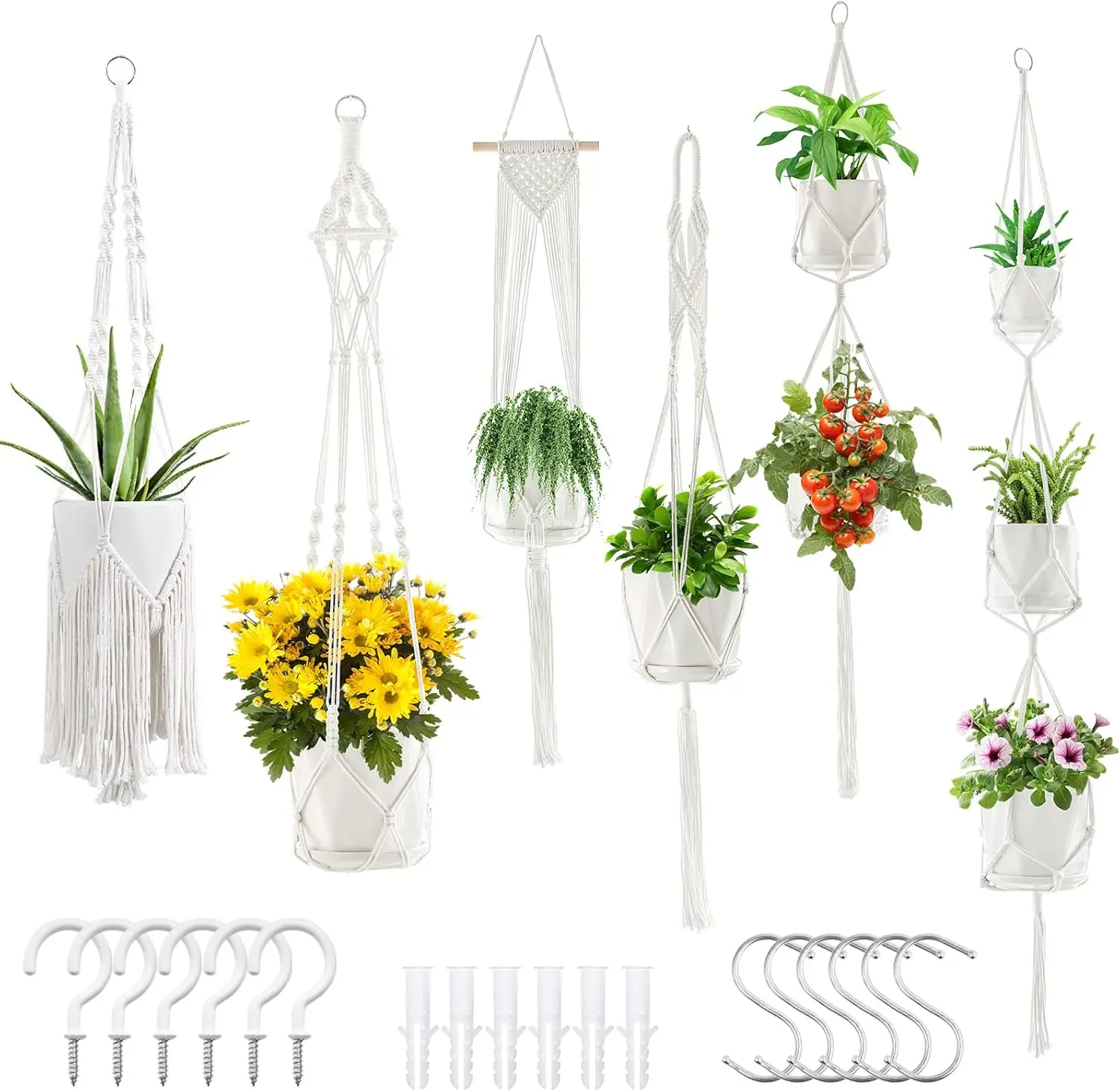 6-Pack Handmade Macrame Plant Hangers with Hooks, Boho Decor for Indoor Plants
6-Pack Handmade Macrame Plant Hangers with Hooks, Boho Decor for Indoor Plants