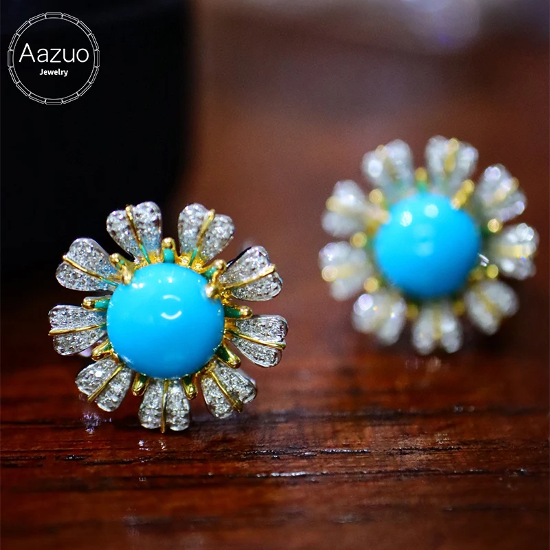 Aazuo Luxury Jewelry 18k Gold Natural Turquoise stone Real Diamond Sun Flower Earring Gifted For Women Engagement Wedding Party 
Aazuo Luxury Jewelry 18k Gold Natural Turquoise stone Real Diamond Sun Flower Earring Gifted For Women Engagement Wedding Party