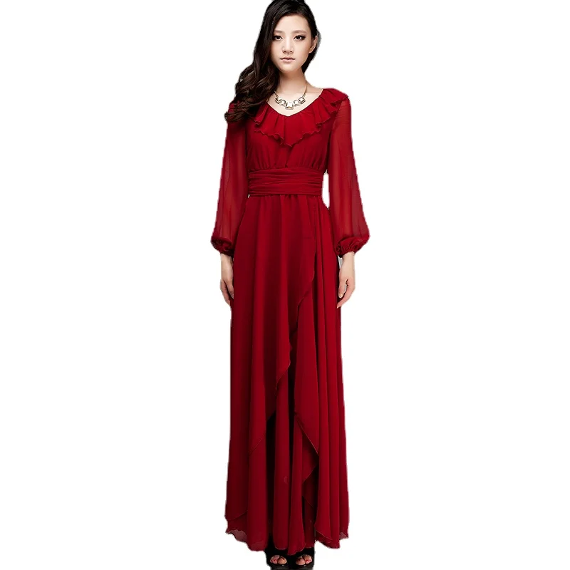 SD77 Custom made chiffon dress high quality Women's Long Sleeve Ruffle Collar Red Dress Maxi Dress
SD77 Custom made chiffon dress high quality Women's Long Sleeve Ruffle Collar Red Dress Maxi Dress