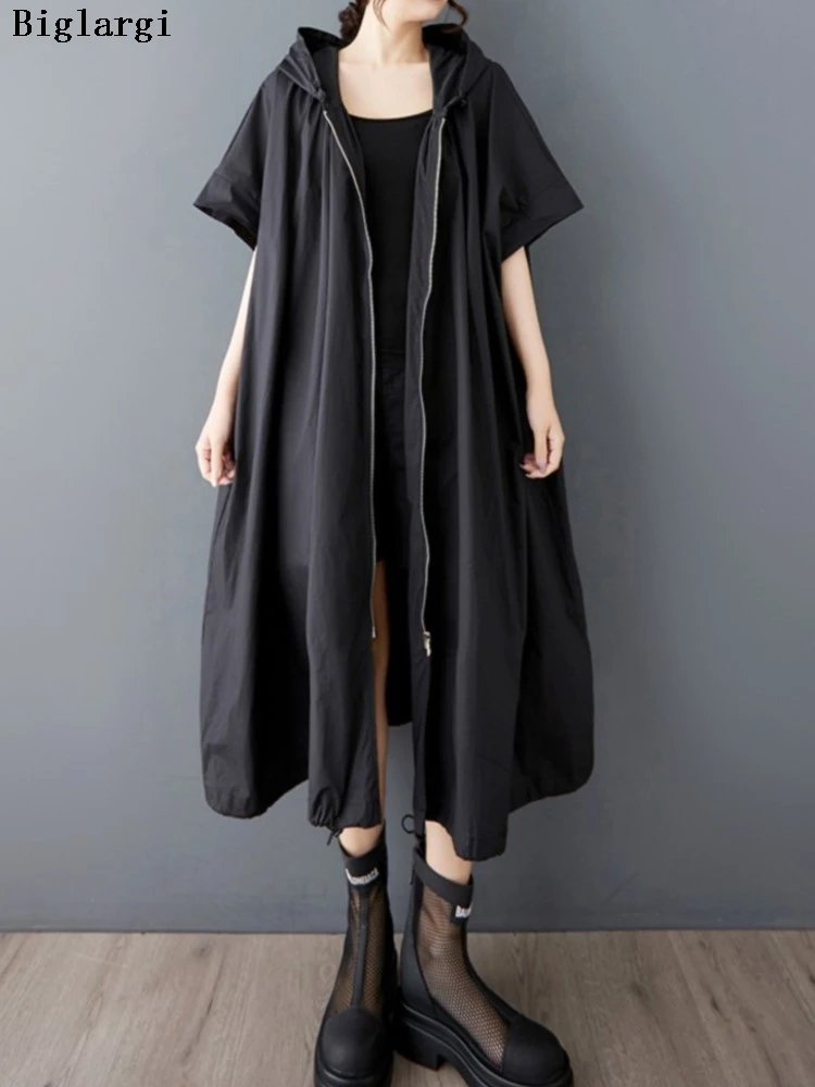 Oversized Summer Hooded Dress Coat Women Ruffle Loose Fashion Ladies Jackets Casual Short Sleeve Woman A-Line Midi Coats
Oversized Summer Hooded Dress Coat Women Ruffle Loose Fashion Ladies Jackets Casual Short Sleeve Woman A-Line Midi Coats