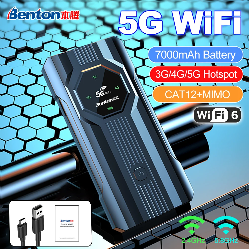 Benton Unlocked Dual Band 5G SIM WiFi Router Portable 4G 4G+ 5G WIFi Hotspot for Travel 5G Router WiFi6 CAT12 USB Data Sharing
Benton Unlocked Dual Band 5G SIM WiFi Router Portable 4G 4G+ 5G WIFi Hotspot for Travel 5G Router WiFi6 CAT12 USB Data Sharing