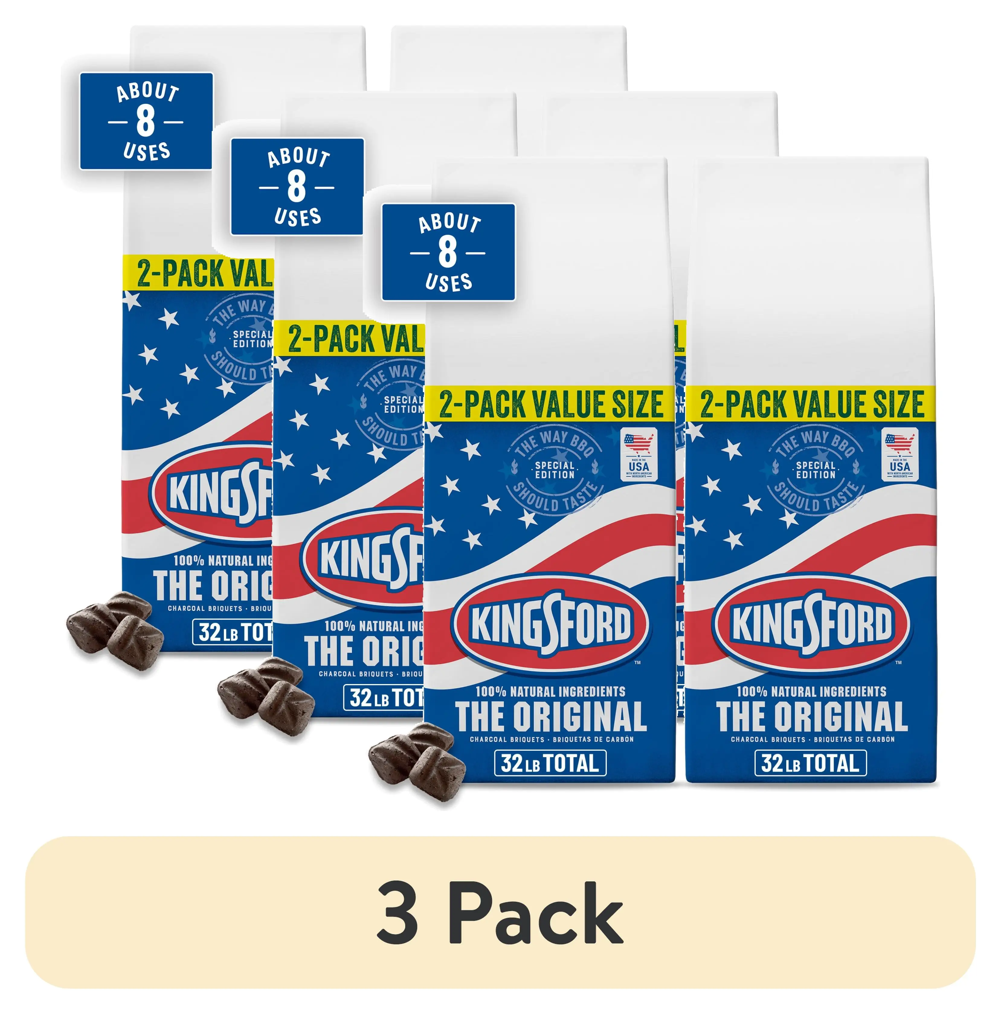 3 Pack Charcoal Briquettes Total 16 Pounds
3 Pack Charcoal Briquettes Total 16 Pounds