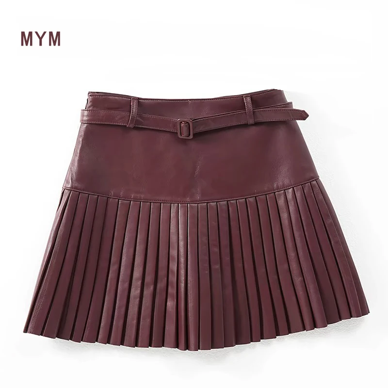 Mini Pleated Genuine Leather Skirt Women 2025 Spring Preppy Style High Waist Sashes Pleated Jupe Female Black/Wine red
Mini Pleated Genuine Leather Skirt Women 2025 Spring Preppy Style High Waist Sashes Pleated Jupe Female Black/Wine red