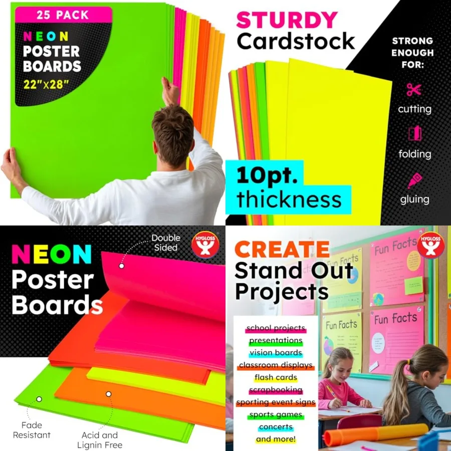 Medium Poster Board 28 - 25 Color Bulk Pack - 10 Pt. Thickness Colored Poster Board Paper for Projects, Signs, Displays - Poste
Medium Poster Board 28 - 25 Color Bulk Pack - 10 Pt. Thickness Colored Poster Board Paper for Projects, Signs, Displays - Poste
