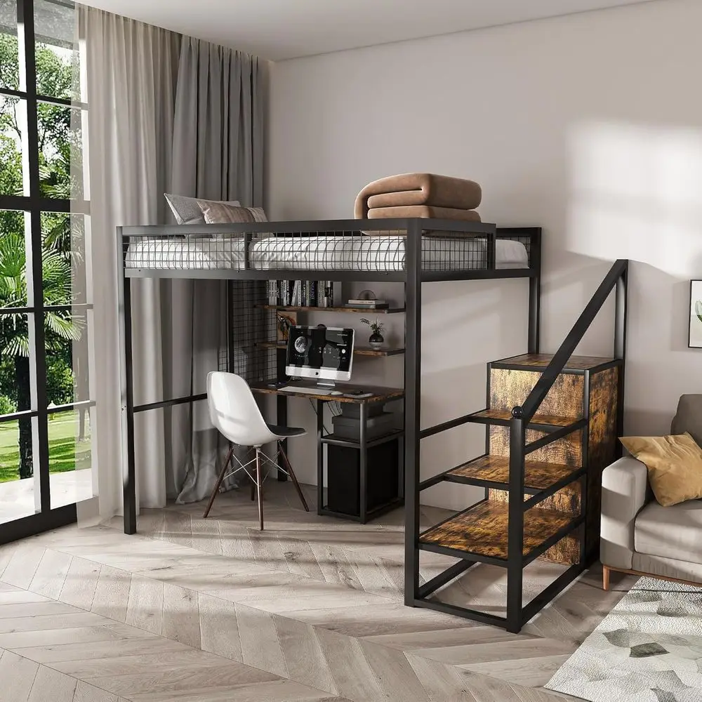 Full-Size Loft Bed with Desk, Storage, Wardrobe, Staircase Racks, USB & Outlets - Perfect for Adults and Teens, Black
Full-Size Loft Bed with Desk, Storage, Wardrobe, Staircase Racks, USB & Outlets - Perfect for Adults and Teens, Black