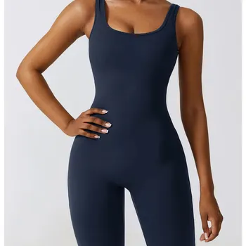 2024 New Fashion Tight Yoga Jumpsuit Women's Backless and Hip Lifting Tight Yoga Suit Sports Sleeveless Slim Fit Jumpsuit Fitnes