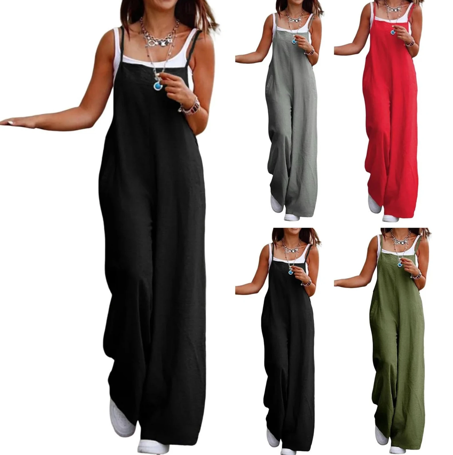 Летний женский комбинезон без рукавов, свободный крой, широкие брюки на тонких бретельках, повседневный однотонный хлопковый льняной комбинезон
Летний женский комбинезон без рукавов, свободный крой, широкие брюки на тонких бретельках, повседневный однотонный хлопковый льняной комбинезон
