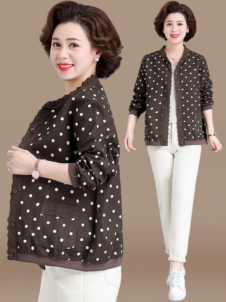 Spring Autumn ort Faion Outerwear for Women Dots Pattern round Ne Open Cardigan Korean Sle Loose Fit Midlife Jaet
Spring Autumn ort Faion Outerwear for Women Dots Pattern round Ne Open Cardigan Korean Sle Loose Fit Midlife Jaet