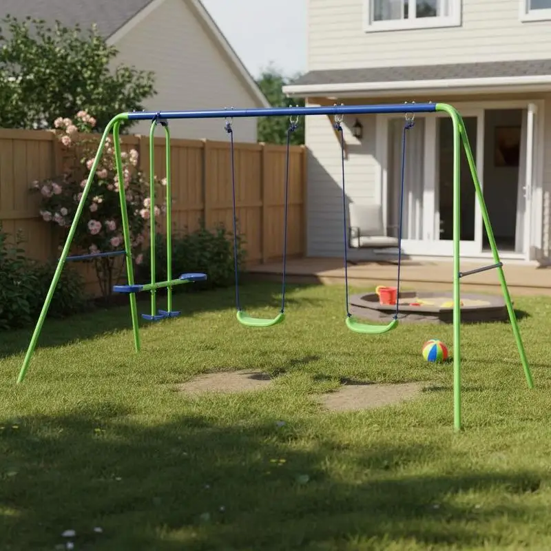 Metal Garden Swing Set Height Adjustable Children Outdoor Backyard Play Set for Toddlers Over 3 Years Old, Green
Metal Garden Swing Set Height Adjustable Children Outdoor Backyard Play Set for Toddlers Over 3 Years Old, Green