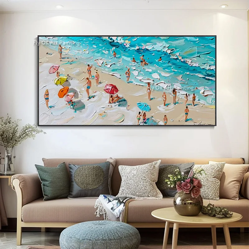 Blue Seascape Thick Canvas Wall Art Handmade Modern People Playing In The Sea Artwork Summer Seawave Oil Painting For Decor
Blue Seascape Thick Canvas Wall Art Handmade Modern People Playing In The Sea Artwork Summer Seawave Oil Painting For Decor