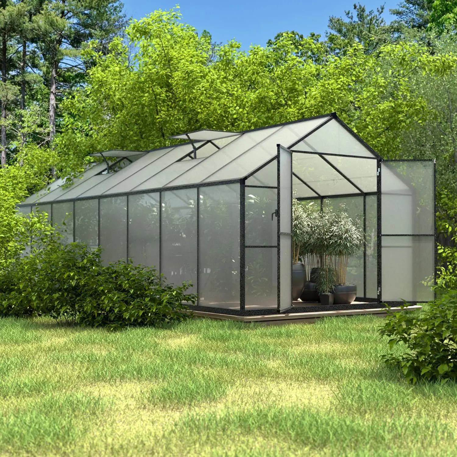 8x16 FT Polycarbonate Aluminum Greenhouse Kit, Outdoor Walk-in Greenhouse, PC Green House with Adjustable Roof, Customized
8x16 FT Polycarbonate Aluminum Greenhouse Kit, Outdoor Walk-in Greenhouse, PC Green House with Adjustable Roof, Customized