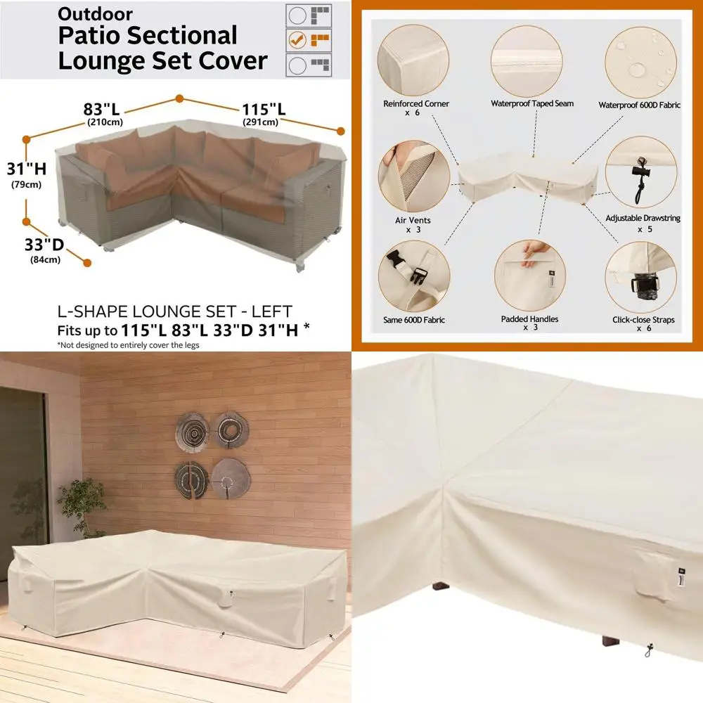 Водонепроницаемый чехол для секционного дивана на открытом воздухе 600D, 83x115, L-образный левый, бежевый
Водонепроницаемый чехол для секционного дивана на открытом воздухе 600D, 83x115, L-образный левый, бежевый