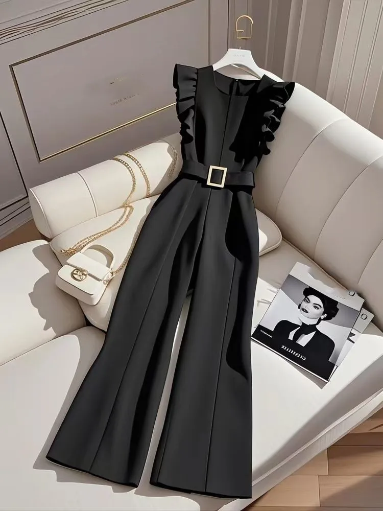 New French Black Ruffles Jumpsuit Women Elegant Office Lady Long Jumpsuits Woman Sleeveless Wide Leg Pants Party Summer 2025
New French Black Ruffles Jumpsuit Women Elegant Office Lady Long Jumpsuits Woman Sleeveless Wide Leg Pants Party Summer 2025