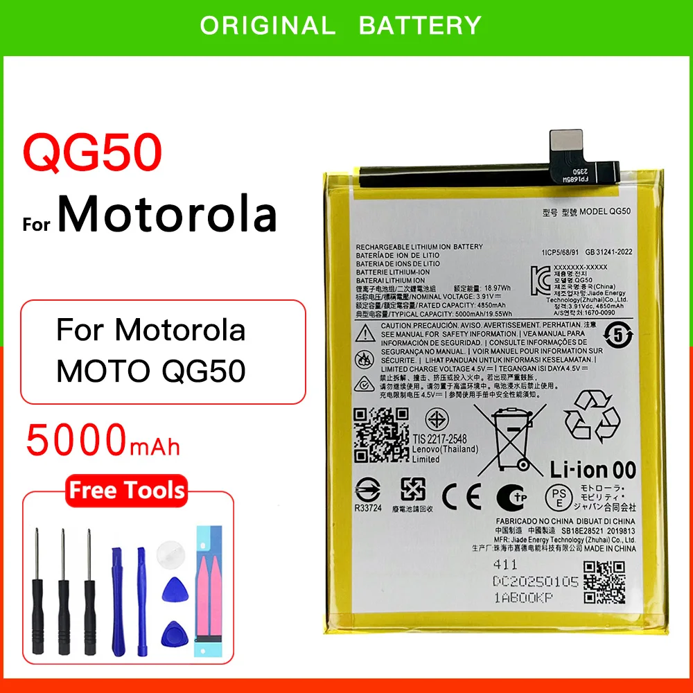 100% Original Genuine QG50 Battery For Motorola MOTO QG 50 5000mAh High Quality Capacity Replacement Batteria + Free Tools kits
100% Original Genuine QG50 Battery For Motorola MOTO QG 50 5000mAh High Quality Capacity Replacement Batteria + Free Tools kits