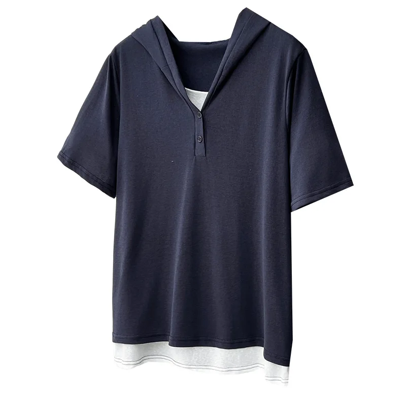 2026 Summer Plus Size Women Contrast Color Hooded T Shirts Short Sleeve Snowflake Cotton Casual Tops For Curvy Ladies 8606
2026 Summer Plus Size Women Contrast Color Hooded T Shirts Short Sleeve Snowflake Cotton Casual Tops For Curvy Ladies 8606