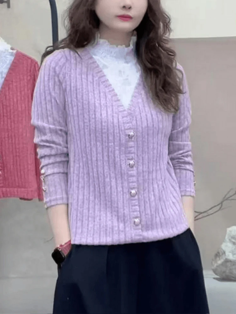 Elegant Lace Splice Loose Fit High Collar Knitted Top Fake Two-Piece Set Spring Trendy Women's Fashion Loose Style Knitwear
Elegant Lace Splice Loose Fit High Collar Knitted Top Fake Two-Piece Set Spring Trendy Women's Fashion Loose Style Knitwear