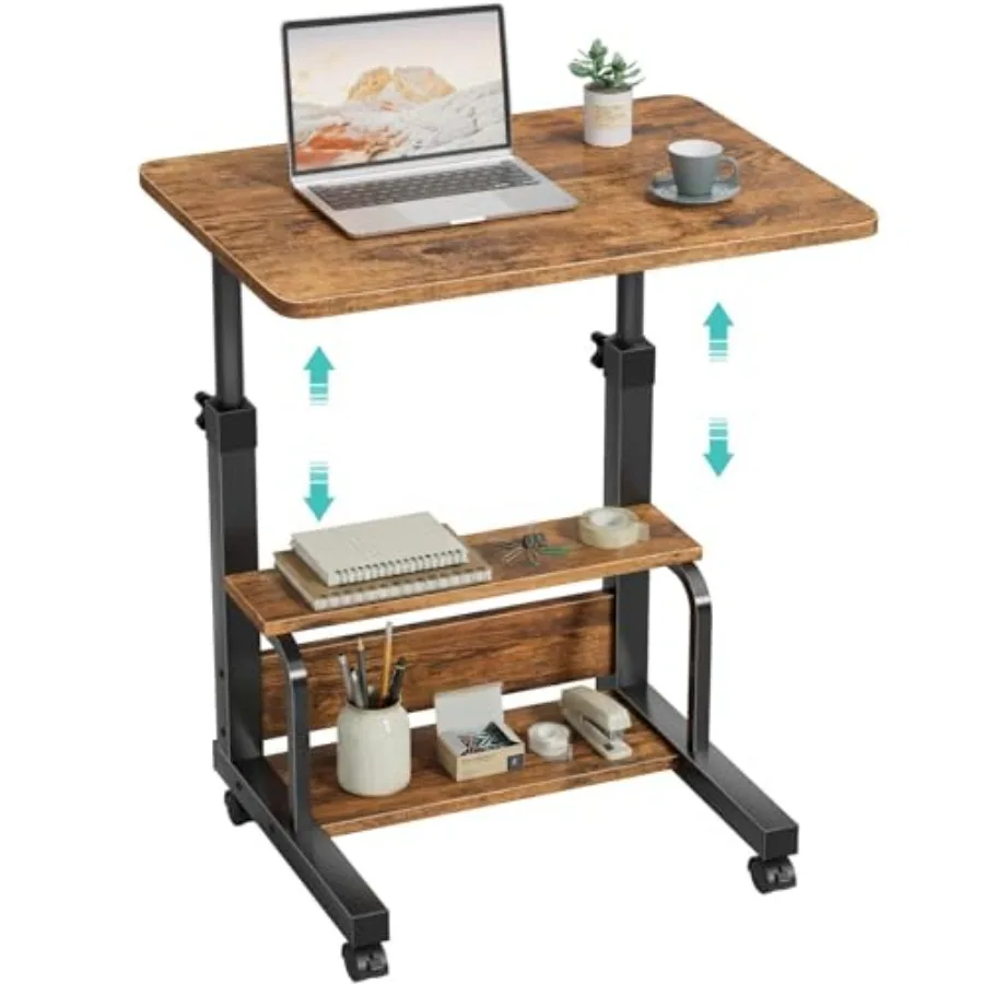 C Shaped Rolling Laptop Desk for small spaces, rustic brown MDF, height adjustable overbed table with 2-tier storage shelves an
C Shaped Rolling Laptop Desk for small spaces, rustic brown MDF, height adjustable overbed table with 2-tier storage shelves an