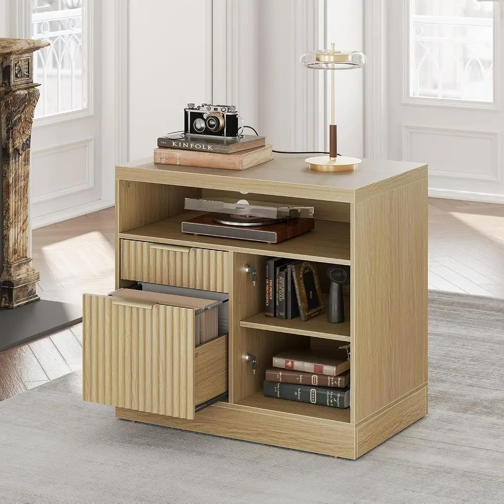 32 Lateral Wood Cabinet with Lock, AC/USB Ports, and Storage Shelves in Light Walnut Finish
32 Lateral Wood Cabinet with Lock, AC/USB Ports, and Storage Shelves in Light Walnut Finish
