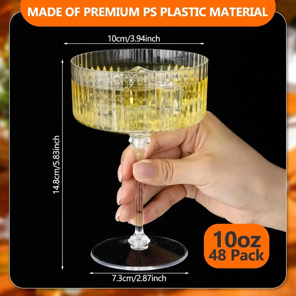 48 Pcs Disposable Plastic Martini Glasses 10 oz Ribbed Vintage Coupe Cocktail Unbreakable for Wedding Party
48 Pcs Disposable Plastic Martini Glasses 10 oz Ribbed Vintage Coupe Cocktail Unbreakable for Wedding Party