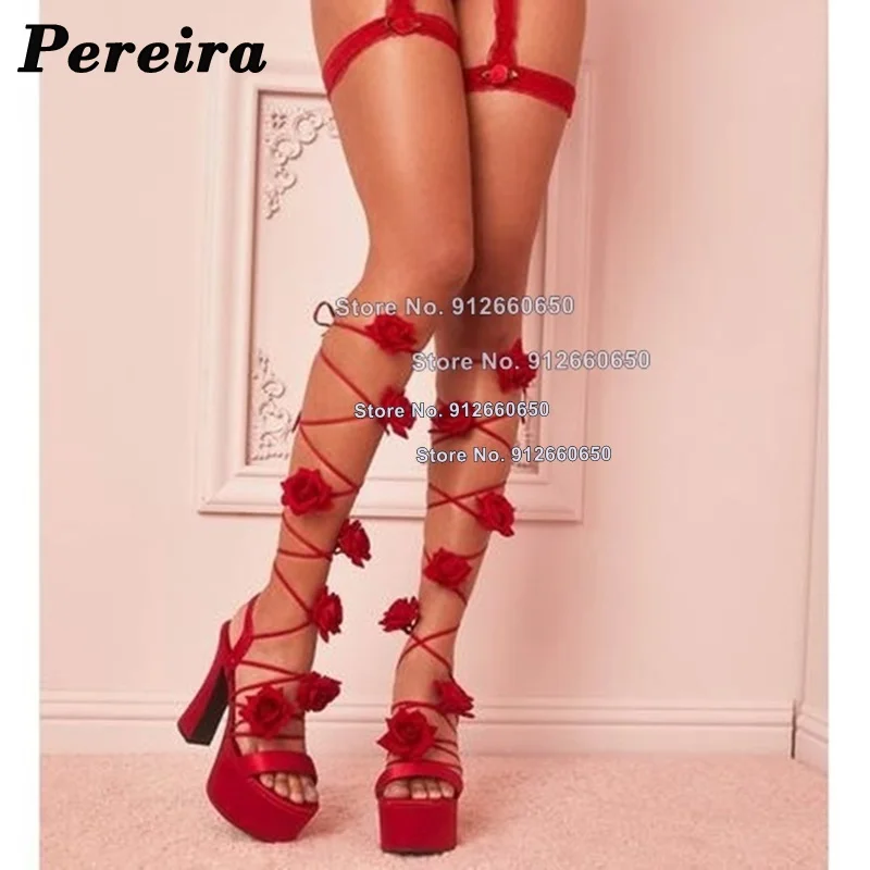 Pereira Red Lace Up Flower Decor Platform Sandals for Women Open Toe Chunky High Heel Shoes Shiny Summer Sandals Square Heel
Pereira Red Lace Up Flower Decor Platform Sandals for Women Open Toe Chunky High Heel Shoes Shiny Summer Sandals Square Heel