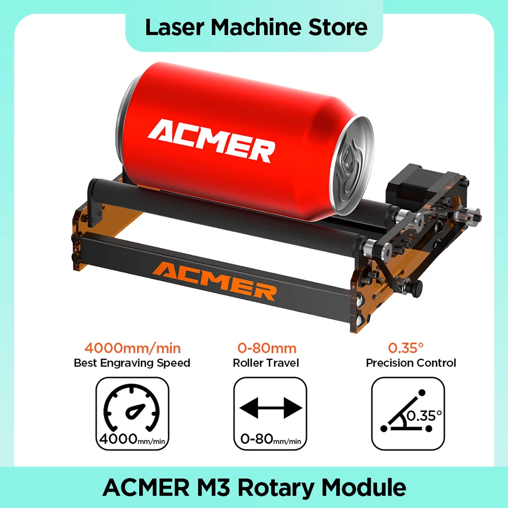 ACMER M3 Laser Rotary Roller Module Laser Engraver Y-axis Roller 360° Rotating Diameter 6-164 mm Jars bottles cylindrical object
ACMER M3 Laser Rotary Roller Module Laser Engraver Y-axis Roller 360° Rotating Diameter 6-164 mm Jars bottles cylindrical object