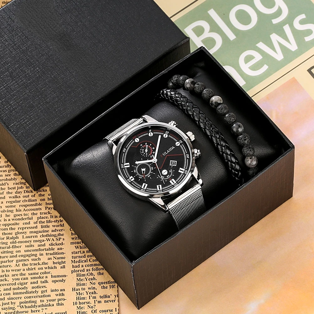 Silver Luxury Men's Watch Gift Stainless Steel Mesh Quartz Watch with Calendar for Men Bracelet Accessory Best Gift to Boyfriend
Silver Luxury Men's Watch Gift Stainless Steel Mesh Quartz Watch with Calendar for Men Bracelet Accessory Best Gift to Boyfriend