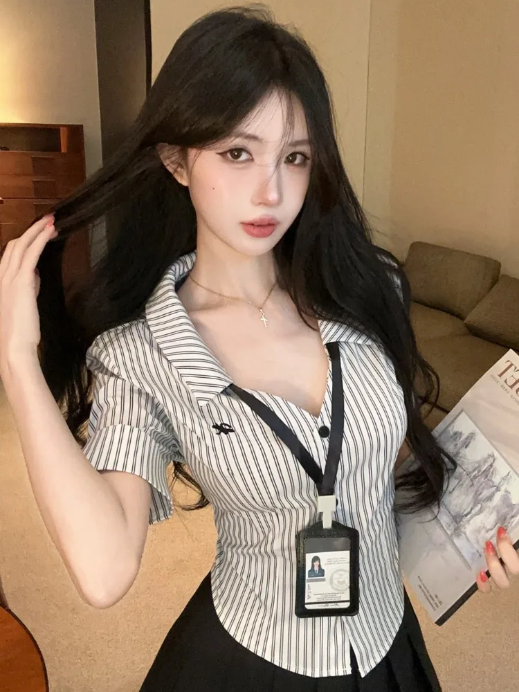 Summer New Women's Pure Desire Stripe Collar Short Sleeve Shirt High Waist Skirt JK Uniform Set Sweet School Style
Summer New Women's Pure Desire Stripe Collar Short Sleeve Shirt High Waist Skirt JK Uniform Set Sweet School Style