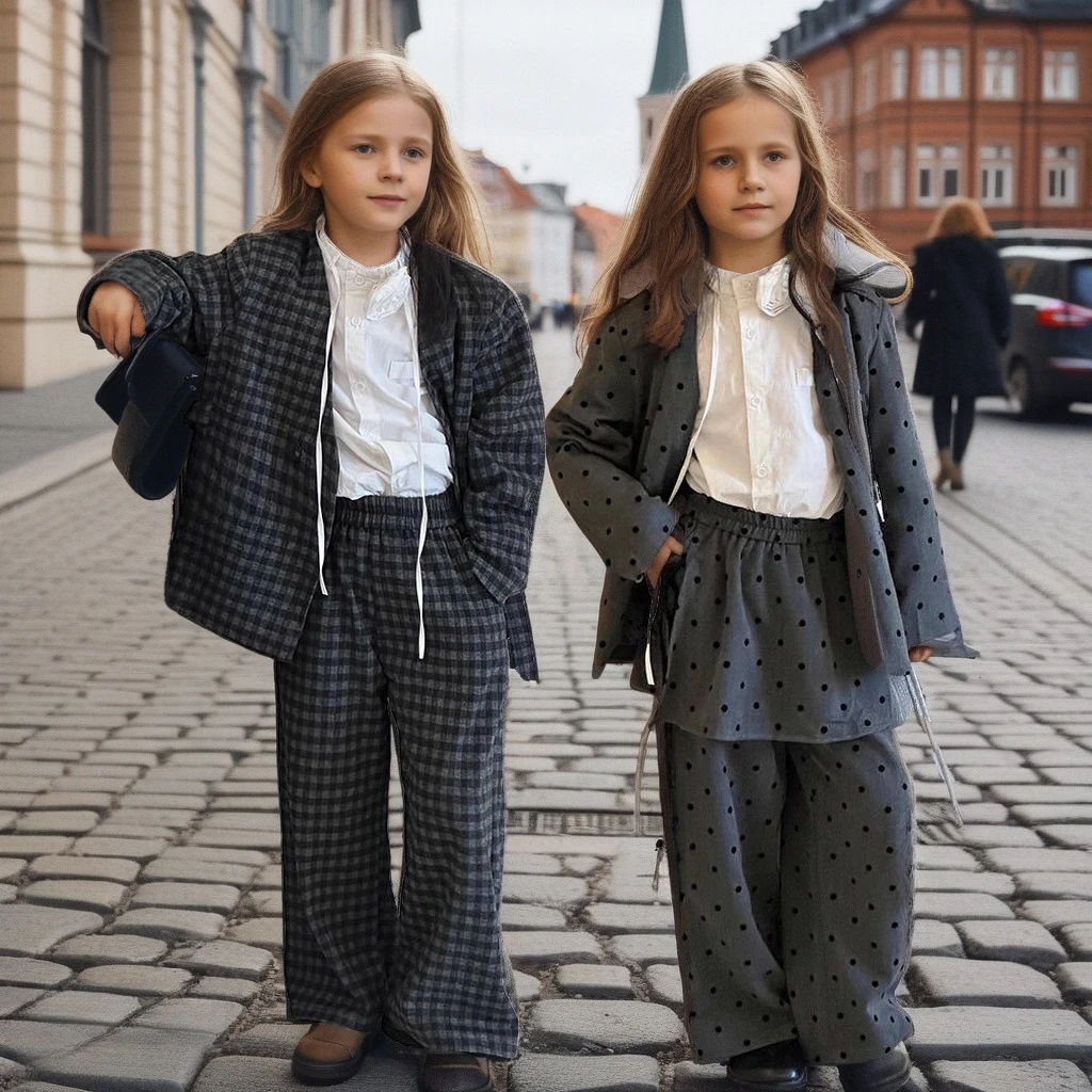Grey Set Polka Dot Girls Suit Autumn Winter Vintage-inspired Plaid Blazer Pants Fashion Two-Piece School Teen Children Costuems
Grey Set Polka Dot Girls Suit Autumn Winter Vintage-inspired Plaid Blazer Pants Fashion Two-Piece School Teen Children Costuems