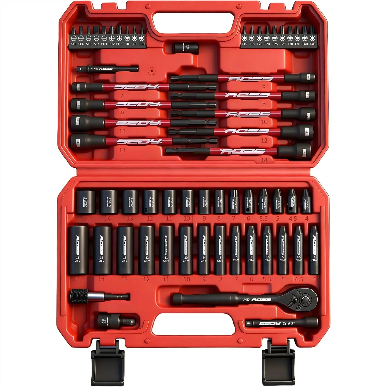 63-Piece Metric 1/4" Drive Socket Set with Magnetic Nut Drivers, Quick-Release Ratchet, and Extension Bar for Automotive and
63-Piece Metric 1/4" Drive Socket Set with Magnetic Nut Drivers, Quick-Release Ratchet, and Extension Bar for Automotive and