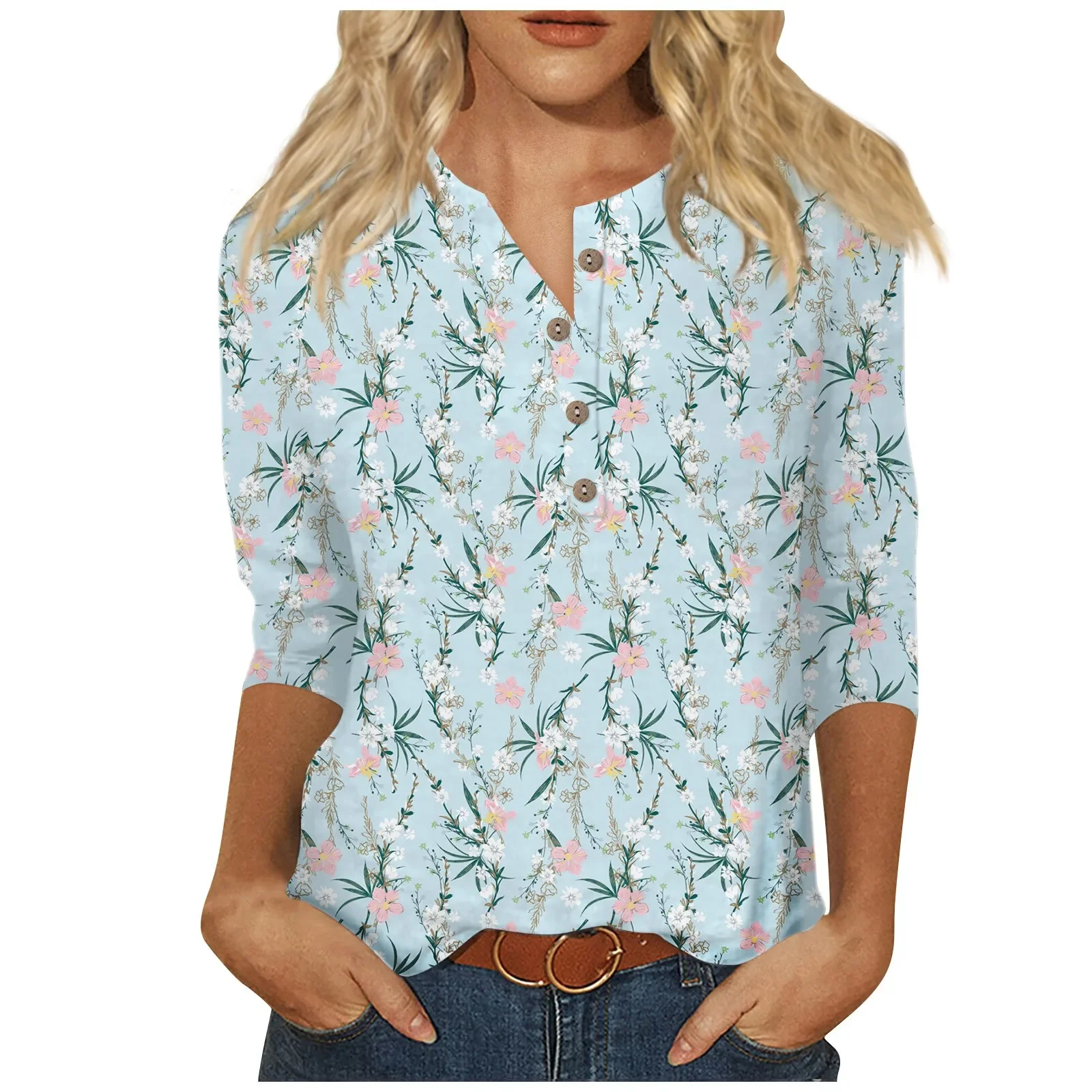 Womens Clothing Daily Fashion Plant Printed Women Pullovers Vintage V-Neck Button Summer 3/4 Sleeves Women Pullover Cotton 여성 의류
Womens Clothing Daily Fashion Plant Printed Women Pullovers Vintage V-Neck Button Summer 3/4 Sleeves Women Pullover Cotton 여성 의류