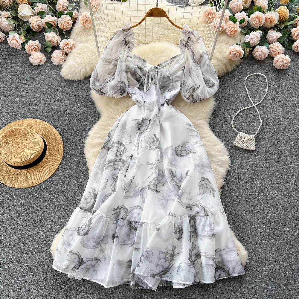 French Style Square Collar Summer Dresses for Women Ink Printing Fashion Vestidos 2024 New Short Sleeved Ruffles Chic Dress
French Style Square Collar Summer Dresses for Women Ink Printing Fashion Vestidos 2024 New Short Sleeved Ruffles Chic Dress
