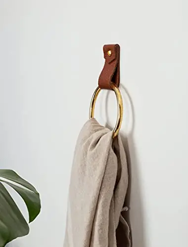 Minimalist Brown Leather Wall Hook With Brass-Tone Ring For Towels And Accessories In Modern Bathrooms
Minimalist Brown Leather Wall Hook With Brass-Tone Ring For Towels And Accessories In Modern Bathrooms