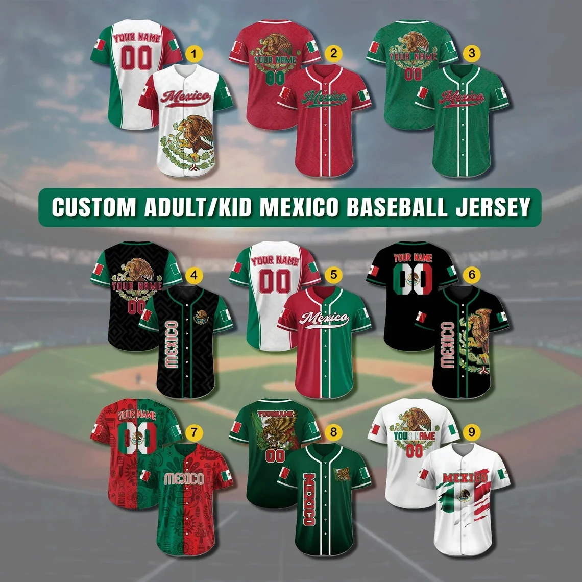 Personalized Mexico Baseball Jersey, Custom Team Name Number Mexican Jersey Shirt for Men Women Game Day Outfit For Mexico Fans
Personalized Mexico Baseball Jersey, Custom Team Name Number Mexican Jersey Shirt for Men Women Game Day Outfit For Mexico Fans