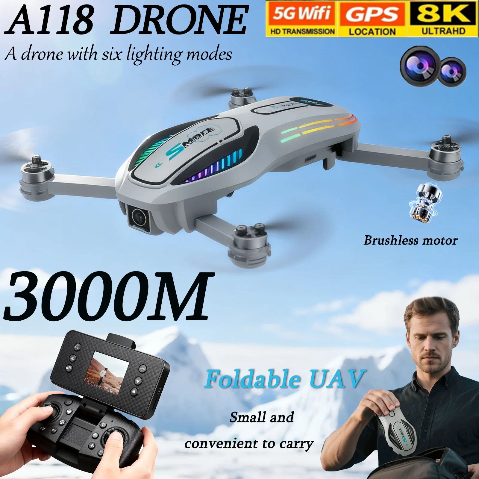Дрон 2025 A118 8K с двойной камерой HD, квадрокоптер с дистанционным управлением и предотвратом препятствий для аэрофотосъемки, радиоуправляемые дроны, игрушки для мальчиков
Дрон 2025 A118 8K с двойной камерой HD, квадрокоптер с дистанционным управлением и предотвратом препятствий для аэрофотосъемки, радиоуправляемые дроны, игрушки для мальчиков