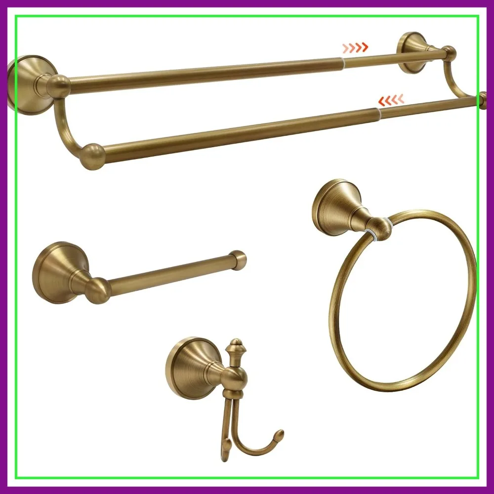 4 Piece Antique Brass Bathroom Accessories Set - Solid Towel Rack & Double Bar, Wall Mounted
4 Piece Antique Brass Bathroom Accessories Set - Solid Towel Rack & Double Bar, Wall Mounted