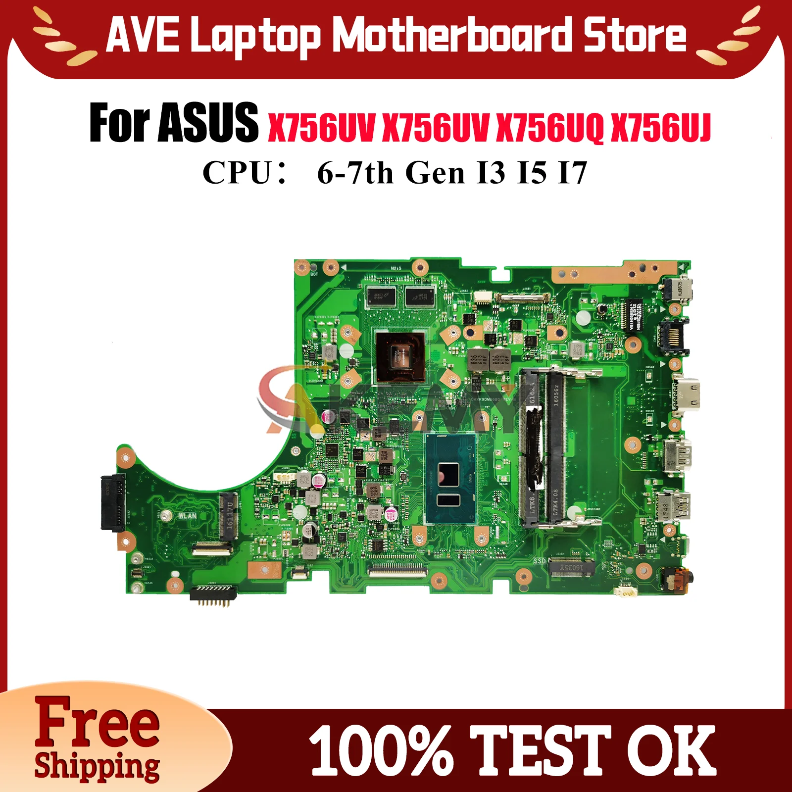 Материнская плата X756UV для ноутбука ASUS X756UAK X756UV X756U X756UXM X756UJ X756UQK X756UR A756U X756UQ с процессором I3 I5 I7
Материнская плата X756UV для ноутбука ASUS X756UAK X756UV X756U X756UXM X756UJ X756UQK X756UR A756U X756UQ с процессором I3 I5 I7