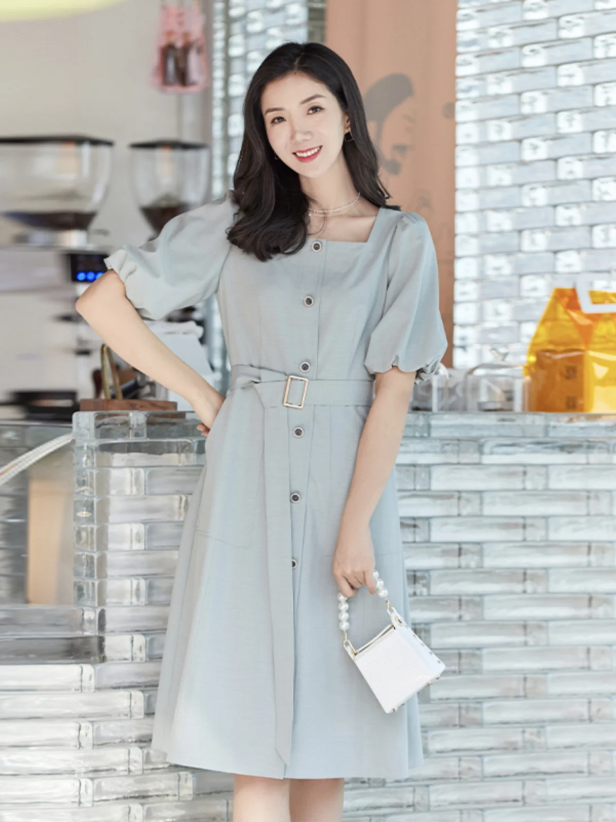 Mint Green Short Sleeve Dress Poem Dream Women's Fashion Sweet Waist Cinching Bubble Sleeve Square Collar Midi Skirt
Mint Green Short Sleeve Dress Poem Dream Women's Fashion Sweet Waist Cinching Bubble Sleeve Square Collar Midi Skirt