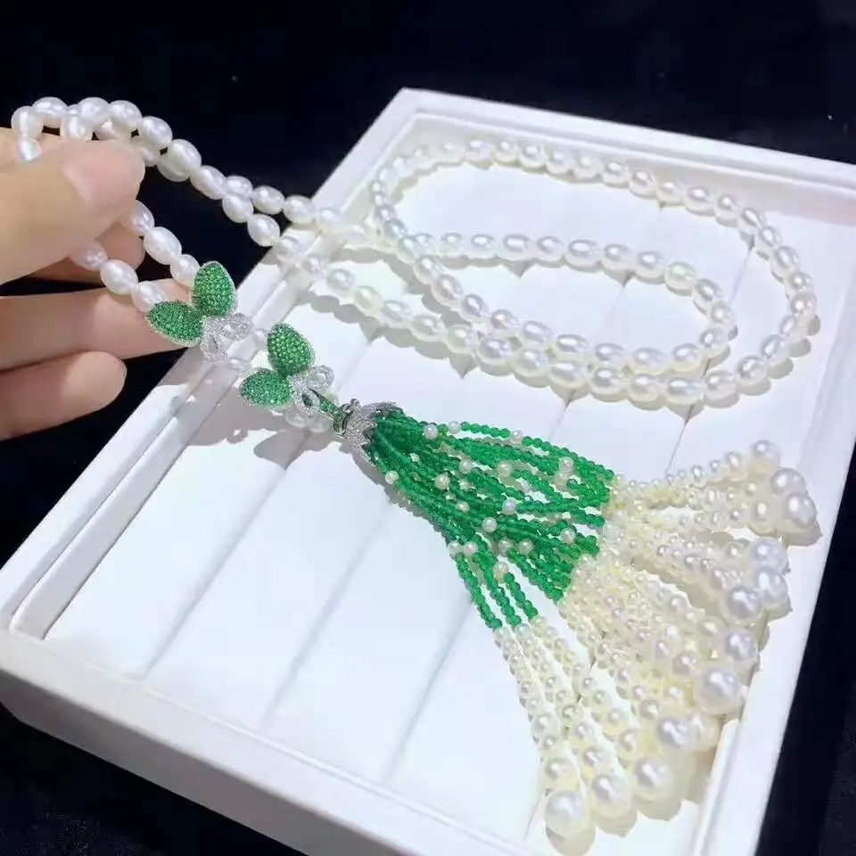 75-80cm 6-7mm white rice freshwater pearl butterfly micro inlay zircon necklace sweater chain
75-80cm 6-7mm white rice freshwater pearl butterfly micro inlay zircon necklace sweater chain