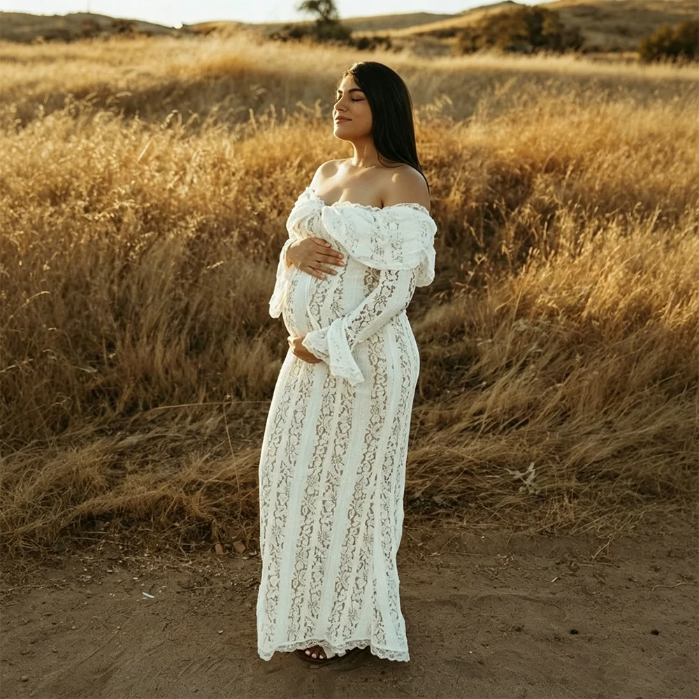 Maternity Lace Off Shoulder Dress Long Bell Sleeves Slim Photography Gown for Photoshoot Baby Shower
Maternity Lace Off Shoulder Dress Long Bell Sleeves Slim Photography Gown for Photoshoot Baby Shower